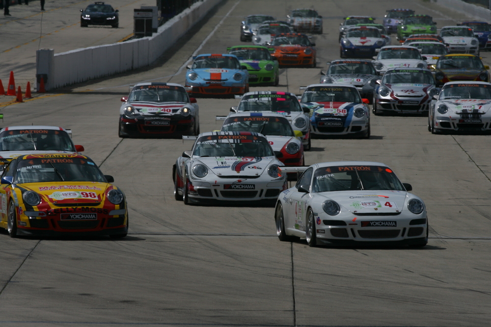 Porsche GT3s competing at the Patron GT3 Challenge Sebring