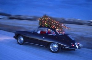 santa driving a Porsche 356