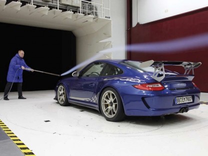 Porsche Engineer testing a 911 GT3 RS in a wind tunnel