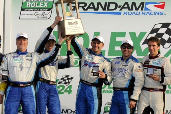 TRG #67 TRG Team of Andy Lally Spencer Pumpelly on Podium at Daytona