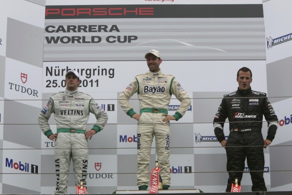 Rene-Rast on Podium at Porsche Carrera World Cup