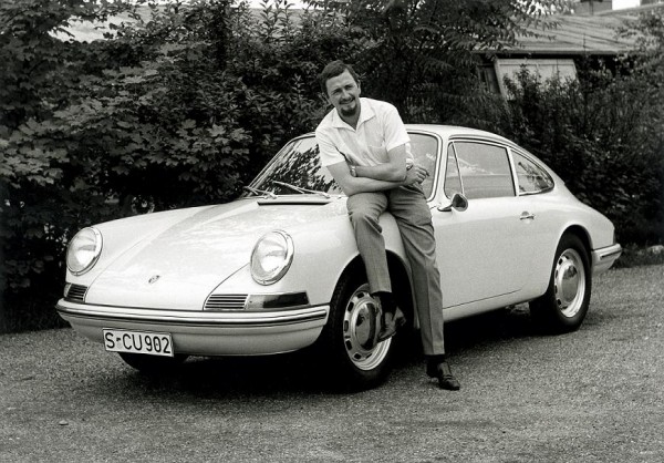 Ferdinand Alexander Butzi Porsche sitting on a Porsch 901