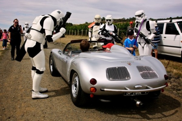 stormtroopers checking out a Porsche 550