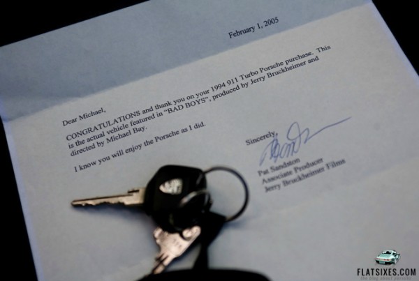 Letter from Bruckheimer Films that comes with the Bad Boys Porsche owned by the Drendel Family
