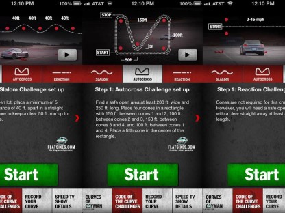Screen shots from the new Porsche Cayman Code of the Curve App