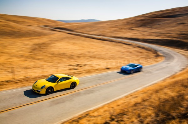 Chevrolet-Corvette-Porsche-911-Carrera-4S-Ferrari-F12-Berlinetta-side-in-motion-02