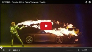 top gear live performs inferno sequence by setting a Porsche on fire