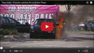 Porsche 964 on fire in a Tampa florida parking lot