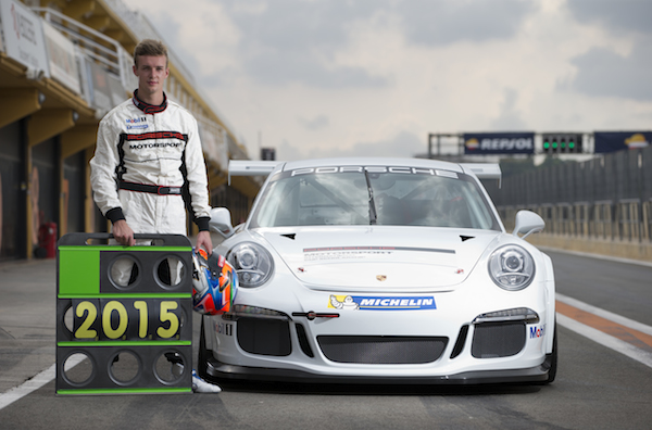 Matteo Cairoli in front of Porsche GT3 Cup 