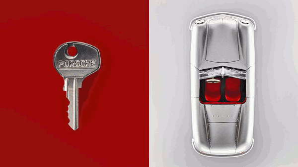 animation of Porsche keys through the years