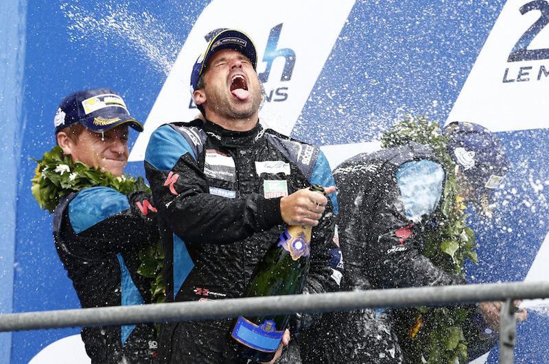 Patrick Dempsey-Patrick Long celebrate 2nd place at Le Mans