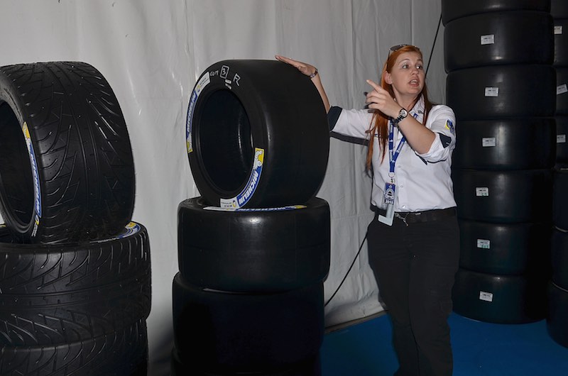A Michelin Engineer explains how the compound in their new intermediate tire allows a slick to perform in the wet as if it had a tread pattern.