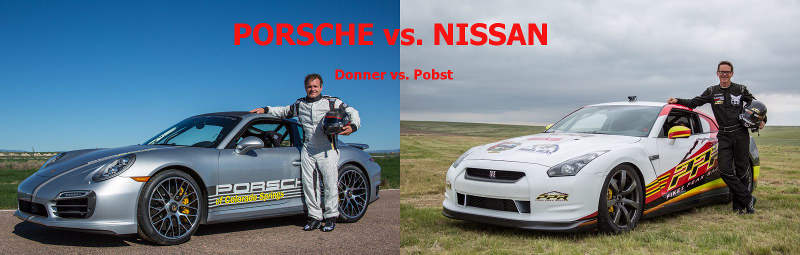 david donner and randy pobst next to their porsche and nissans respectively