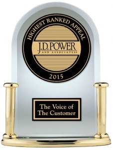 2015 j d power appeal study award for Porsche