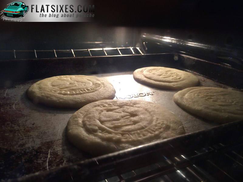 porsche crest cookies in oven