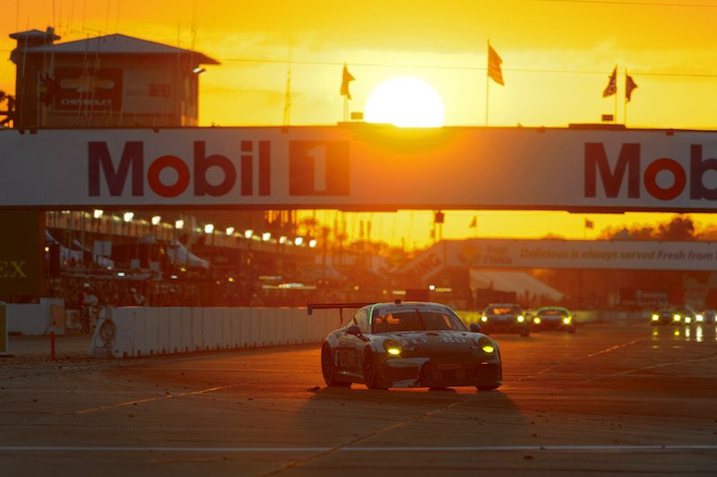 2014- Sebring- No 44 Magnus Racing Porsche 911 GT America- On Track at Dusk-2