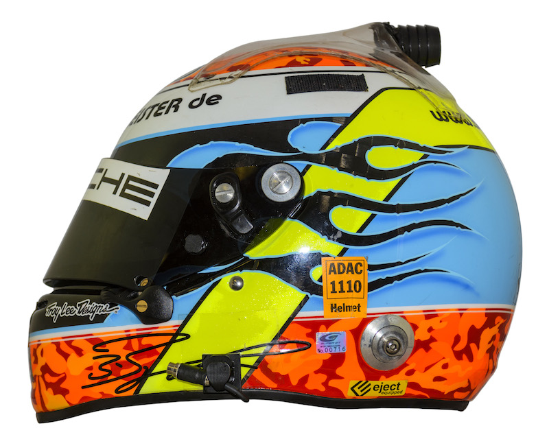 helmet worn by Porsche werks driver Jorg Bergmeister