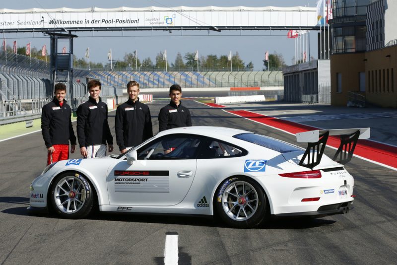 Porsche Motorsport Junior Program, Porsche 911 GT3 Cup, Mikkel Jensen (DK), Ralph Boschung (CH), Dennis Marschall (D), Thomas Preining (A) (l-r)