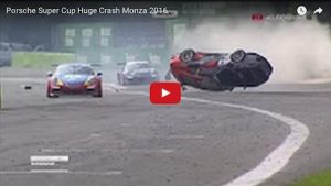 video clip showing porsche flipping during crash in Porsche supercup race at Monza