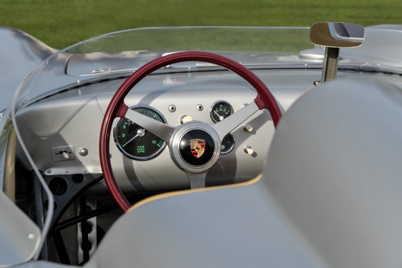 Steering wheel of a Porsche RSK at Amelia Island