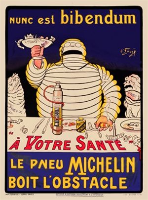 Michelin Man bibendum holding champagne